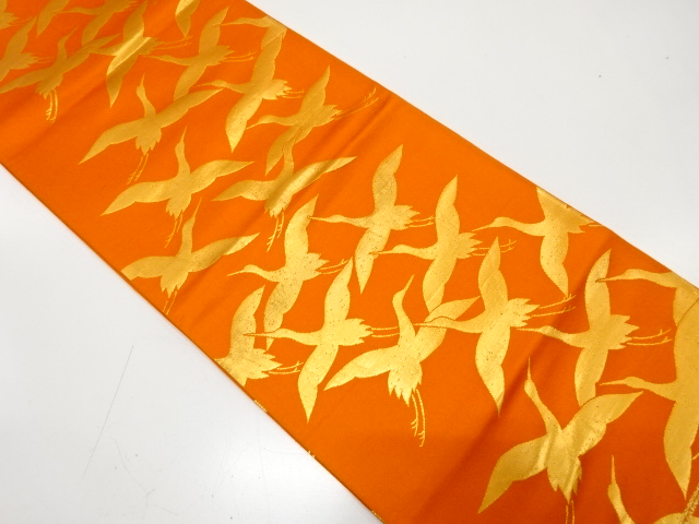 JAPANESE KIMONO / ANTIQUE FUKURO OBI / SILK / WOVEN CRANES